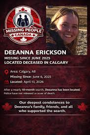 Deeanna Erickson Calgary AB Missing-Death Obituary: Woman Confirmed Deceased After Search